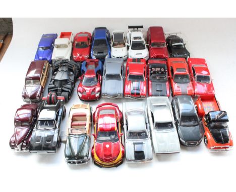 24x unboxed 1/24 scale diecast model vehicles, incl. Jada Toys, Franklin Mint, Welly etc. 