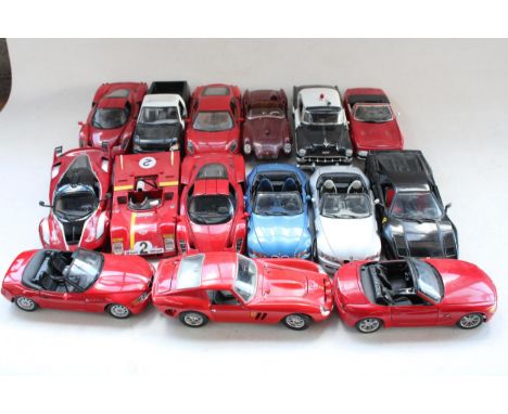 15x unboxed 1/18 scale diecast model vehicles incl. Maisto, Burago, Rico etc. 