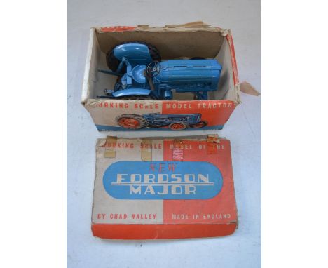 Vintage Chad Valley large scale diecast clockwork Fordson Major Tractor model with original box and key. Model in overall goo