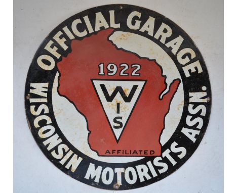 Circular plate steel enamel advertising sign for Wisconsin Motorists Assn, D55.6cm