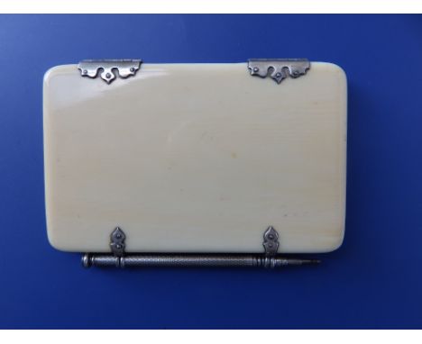 A 19thC French ivory aide memoire with silver mounts,  4".