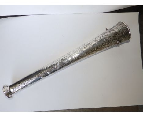 A 19thC North African Islamic white metal quiver (?) of elongated trumpet form, having punched decoration following the form 