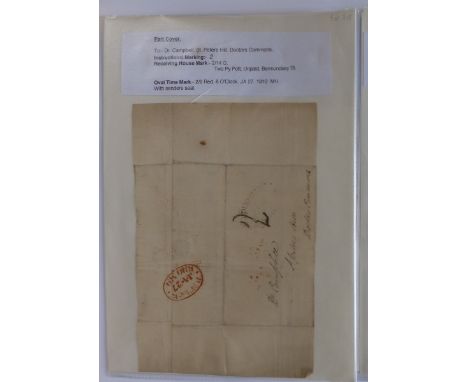 Six GB pre-adhesive stamp post items, two 1860 entires and one other item sent from Barbados in 1847. (9)