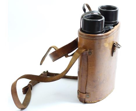 A pair of Ross Prismatic binoculars with a black crackle finish body, marked Bino Prism no.5, mark 2A, broad arrow mark, in a