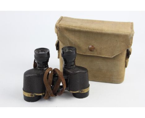 A pair of US military binoculars by Wollensak Rochester, Mk II,  6 x 30, canvas case, a pair of French military Huet Indix De