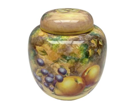 Mid/late 20th century Royal Worcester ginger jar and cover decorated by R Lewis, hand painted with a still life of fruit upon