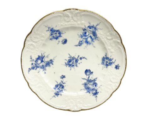 Early 19th century Nantgarw 'Lady Seaton' porcelain plate, circa 1820, hand painted with cobalt blue enamel floral sprays, wi