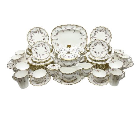 Modern Royal Crown Derby part tea and dinner service, decorated in the Royal Antoinette pattern, comprising fourteen dinner p