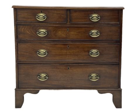 Small George III figured mahogany chest, fitted with two short and three long graduating drawers, on bracket feetDimensions: 