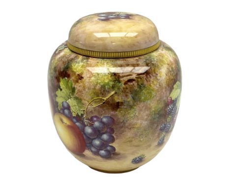 Mid/late 20th century Royal Worcester ginger jar and cover decorated by John Freeman, hand painted with a still life of fruit