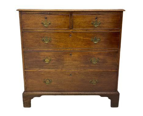 George III mahogany chest, fitted with two short and three long drawers, brass loop handles, raised on bracket feetDimensions