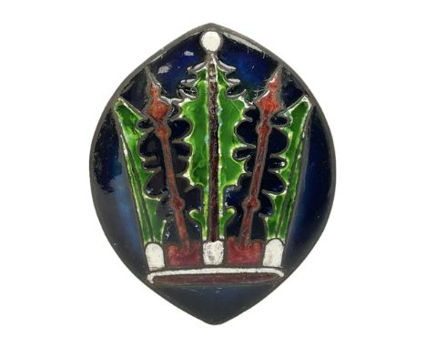 Henry George Murphy (1884-1939), Arts &amp; Crafts enamel panel, of bulbous elliptical form decorated with a stylised crown i
