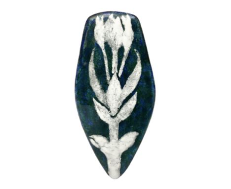 Henry George Murphy (1884-1939), Arts & Crafts enamel panel, of flat topped elliptical form decorated in white with a stylise