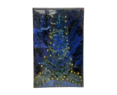 Henry George Murphy (1884-1939), large Arts &amp; Crafts enamel panel, of rectangular form in mottled tones of blue with flec