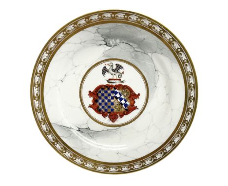 Early 19th century Barr, Flight and Barr Worcester plate, the centre painted with the Warren impaling Mangles coat of arms, w