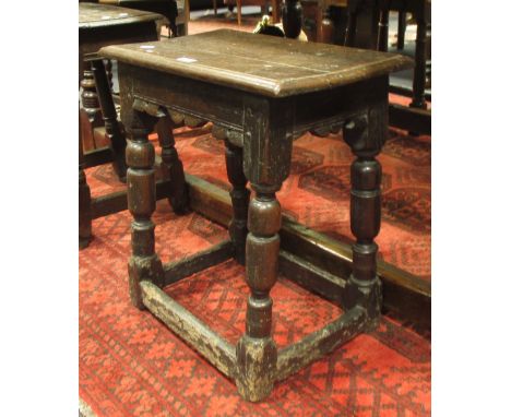 A 17th century and later oak joint stool, 53 x 45cm  