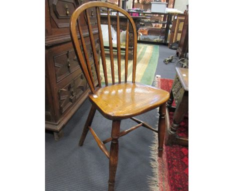 A set of eight 19th century ash and elm stick back Windsor chairs, (two stamped Wilson, Grantham) one a/f (8)  