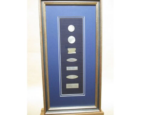 A collection of framed mother of pearl counters together with two others similar  
