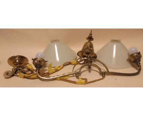 A 19th century brass 'rise and fall' two branch ceiling light  