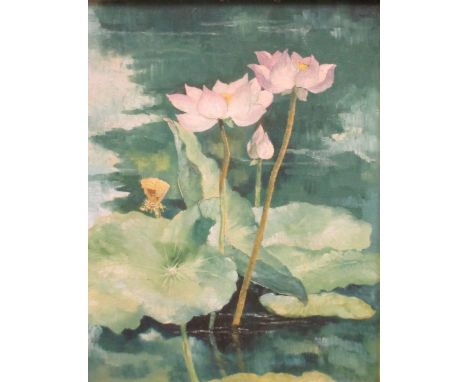 Modern British School (20th Century), Lotus flowers, signed with initials "ACQ", oil on canvas, 49 x 39cm; G Digby (British, 