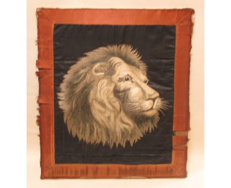A silkwork picture of a lions head, with some areas of light stumpwork, 80 x 70cm  