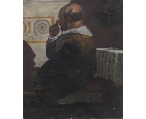 A 19th century Dutch style portrait of a seated gentleman, oil on canvas, 36 x 30cm  
