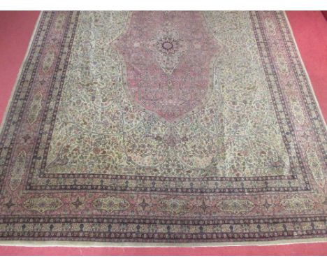 A tabriz carpet, green and pink, 420 x 290cm  