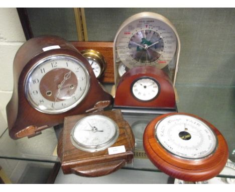 A 20th century multi time zone clock, barometers and other clocks (6)  