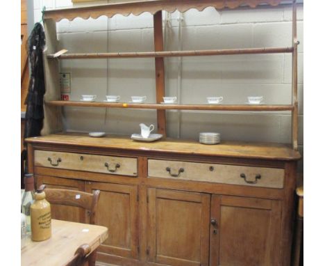 A large 19th century country house pine dresser, with raised shelf back, 197 x 201 x 50cm  