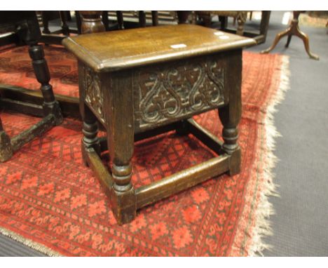 An early 18th century style oak joint stool, 57 x 44cm  