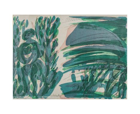   GRIESHABER, HAP (Helmut Andreas Paul, 1909-1981),   Blau, Grün, Rosa, Lithografie, Auflage 15 (XV) Exemplare, Blatt Nr. 5, 