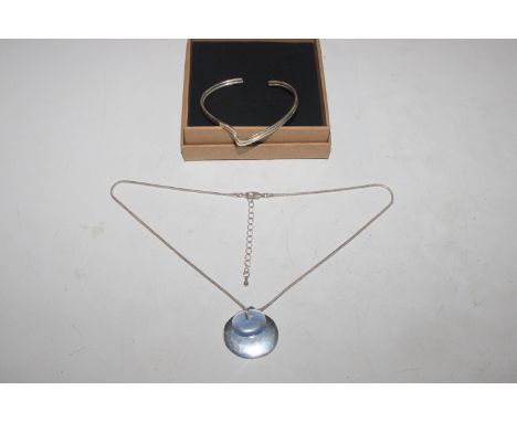 A Sterling silver modernist necklace and bangle 
