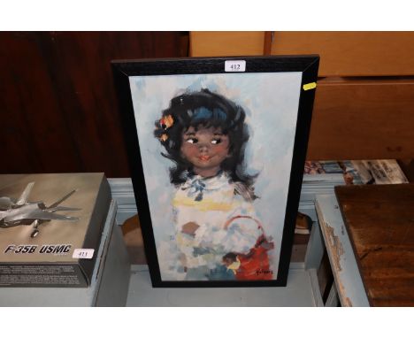 Oil on canvas, portrait of a young girl, indistinctly signed 