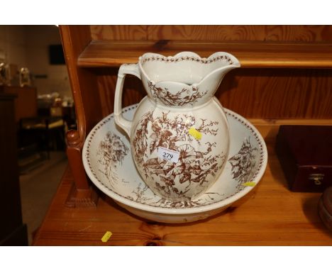 A Victorian transfer decorated toilet jug and basin