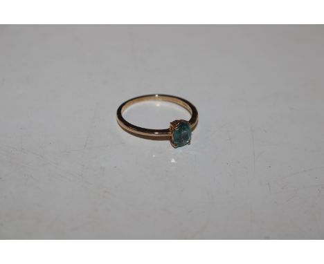 A 9ct gold ring set with aqua marine coloured stone, approx. total wright 1.6gms, ring size Q