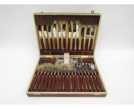 Vintage Glosswood Wood Handle Table Knives & Forks Boxed Set of 12