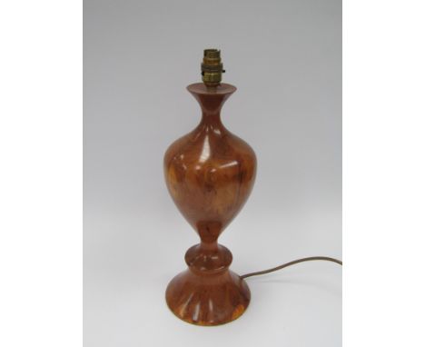 Brian Watts: A turned yew wood lamp base, maker's label to base, 46cm high 