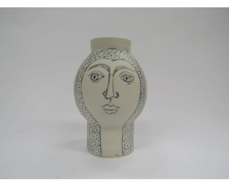 An Arabia ceramic vase designed by Gunvor Olin-Gronqvist with hand drawn faces, printed mark to base, 19.5cm high 