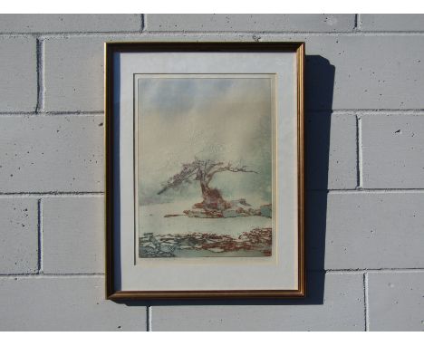 DEREK WILKINSON (1929-2001) A framed and glazed artists proof embossed print 'The meeting of the waters.' Pencil signed. Imag