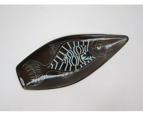 A Poole Aegean fish pattern spear shaped dish. 44cm long 