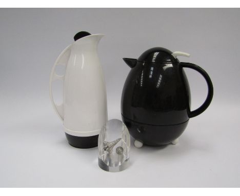 A Leifheit Columbus thermal coffee pot, another 1960's vintage Thermos and perspex space shuttle paperweight, max 26cm 