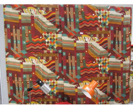 A pair of Liberty 'Bauhaus' pattern curtains by Collier Campbell. Approx 191cm drop x 153cm wide per panel. 