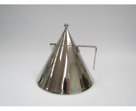 A vintage Alessi 1986, La Tavola Di Babele stainless steel teapot by Aldo Rossi in II Conico form with impressed makers mark 