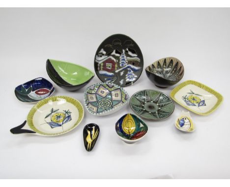 A collection of Scandinavian ceramic dishes including Rorstrand, Kahler, Stavangerflint and Laholm. Largest 9cm high x 20cm (