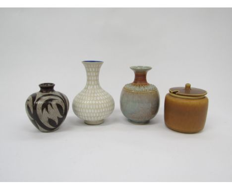 Four Scandinarian ceramics to include a Gelfe Swedish 'Percy' vase, Palshus Danish preserve pot, E + J Danish vase and Hoganu