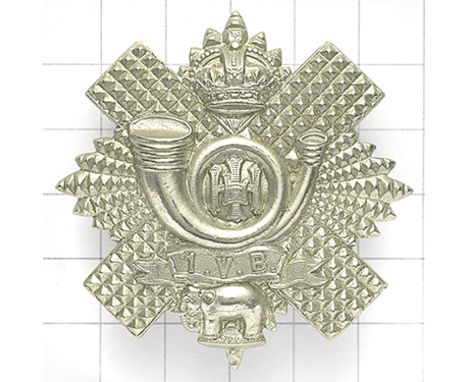 Scottish. 1st VB (Glasgow) Highland Light Infantry OR’s HLI glengarry badge circa 1901-08.  Fine scarce die-stamped white met