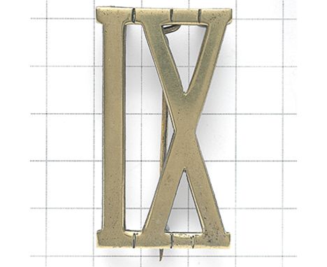 Indian Army. 9th Jat Regiment post 1922 pagri badge. Good locally made white metal large ‘IX’.  Stout pagri pin GC 