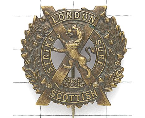 London Scottish 2nd Bn. scarce WW1 bronze pagri badge. Die-stamped J.R. Gaunt  London tablet to reverse. Original brooch pin 