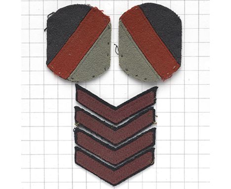 NAAFI pair of cloth “formation badges” and chevrons. Facing Navy blue over red over light blue diagonally constructed felt re