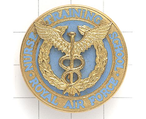 Royal Air Force Nurse Training School RAF Nurses Badge. Gilt and blue enamel circular example.  Original brooch pin VGC 